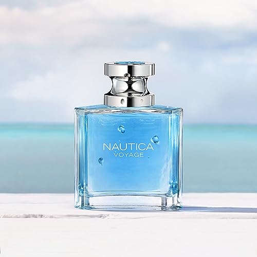 Nautica Voyage Eau De Toilette for Men - Fresh, Romantic, Fruity Scent Woody, Aquatic Notes of Apple, Water Lotus, Cedarwood, and Musk Ideal Day Wear 3.3 Fl Oz Nautica