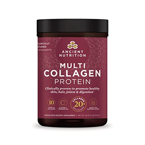 Ancient Nutrition Collagen Powder Protein with Probiotics, Unflavored Multi Collagen Protein with Vitamin C, 45 Servings, Hydrolyzed Collagen Peptides Supports Skin and Nails, Gut Health, 16oz Ancient Nutrition