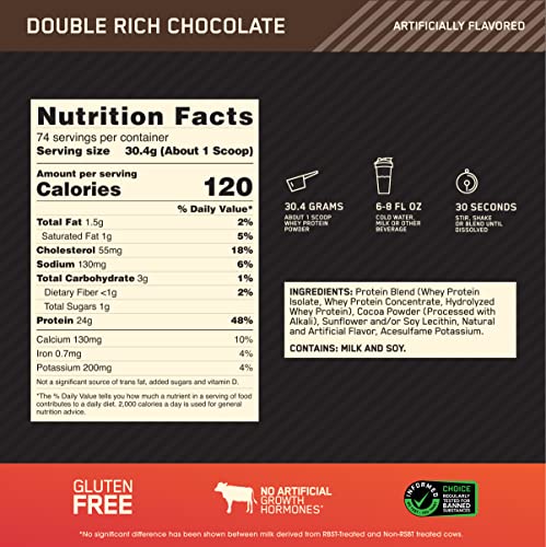 Optimum Nutrition Gold Standard 100% Whey Protein Powder, Double Rich Chocolate, 5 Pound (Packaging May Vary) Optimum Nutrition