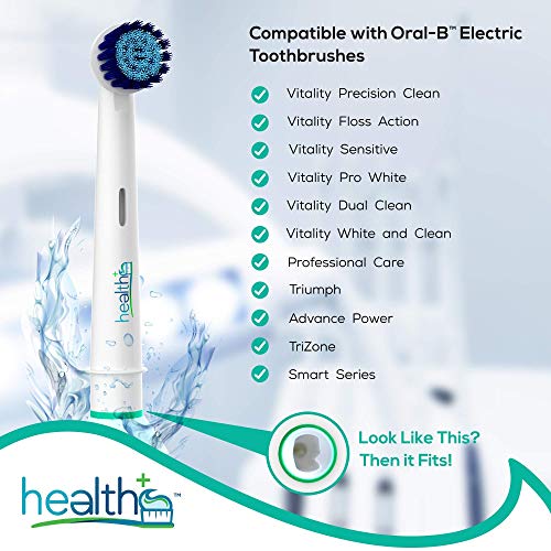 Compatible with Oral-B Electric Toothbrush Sensitive Replacement Head Generic - 8-Pack | Gentle-Action Tooth Brush Heads with Dupont Bristles | Sensitive Gums & Teeth & Gentle Whitening Action | Braun health+