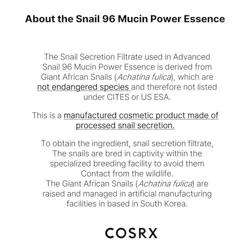 COSRX Snail Mucin 96% Power Repairing Essence 3.38 fl.oz 100ml, Hydrating Serum for Face with Snail Secretion Filtrate for Dull Skin & Fine Lines, Korean Skincare COSRX