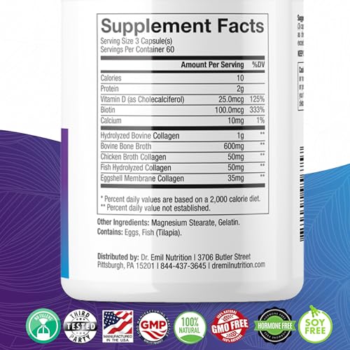 DR. EMIL NUTRITION Multi Collagen Peptides Plus Biotin and Vitamin D - Biotin and Collagen Supplements for Hair Skin and Nails - Biotin Pills for Hair Growth, 60 Servings DR. EMIL NUTRITION