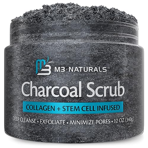 Charcoal Scrub Face Foot & Body Exfoliator Infused with Collagen and Stem Cell Natural Exfoliating Salt Body Scrub for Toning Skin Cellulite Skin Care Body by M3 Naturals M3 Naturals