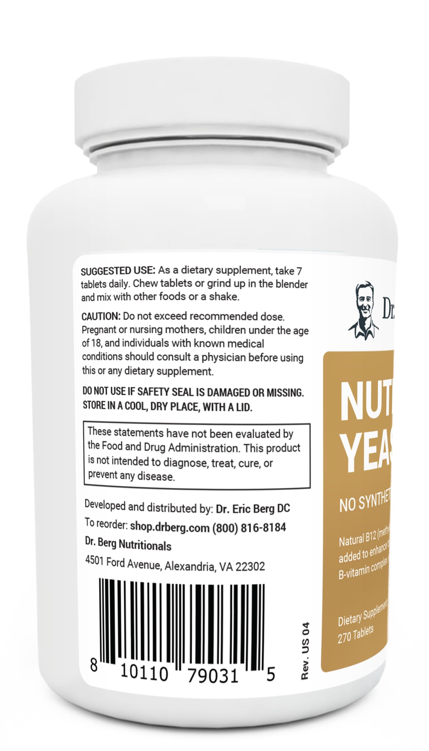 Dr. Berg Nutritional Yeast Tablets – Natural B12 Added - All 8 B Vitamin Complex – Organic Vanilla Flavor - 270 Vegan Tablets Dietary Supplements Dr. Berg Nutritionals