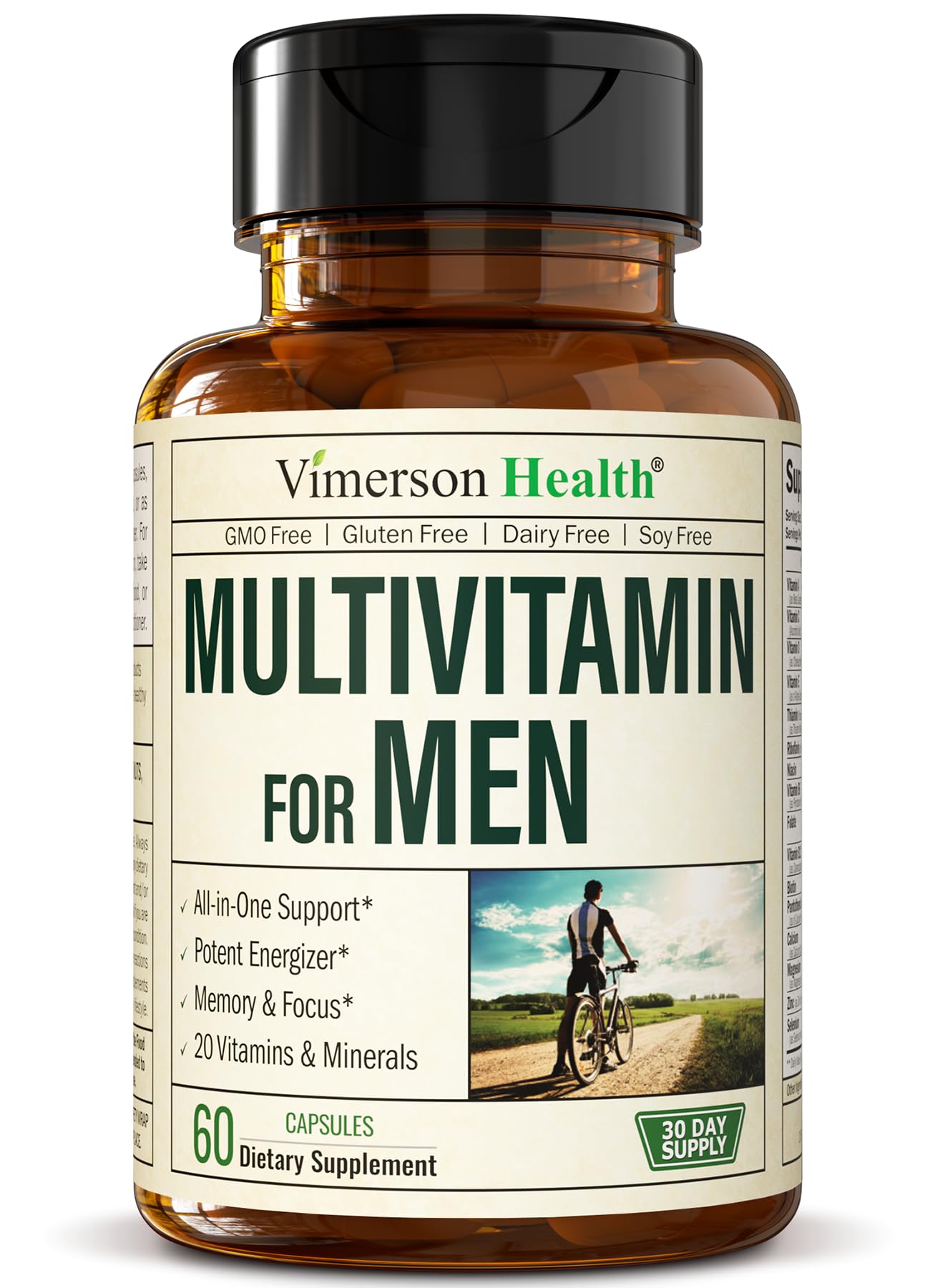 Multivitamin for Men - Daily Mens Multivitamins & Multiminerals Supplement for Energy, Focus and Performance. Mens Vitamins A, C, D, E & B12, Zinc, Calcium, Magnesium & More. Multi Vitamin Capsules Vimerson Health