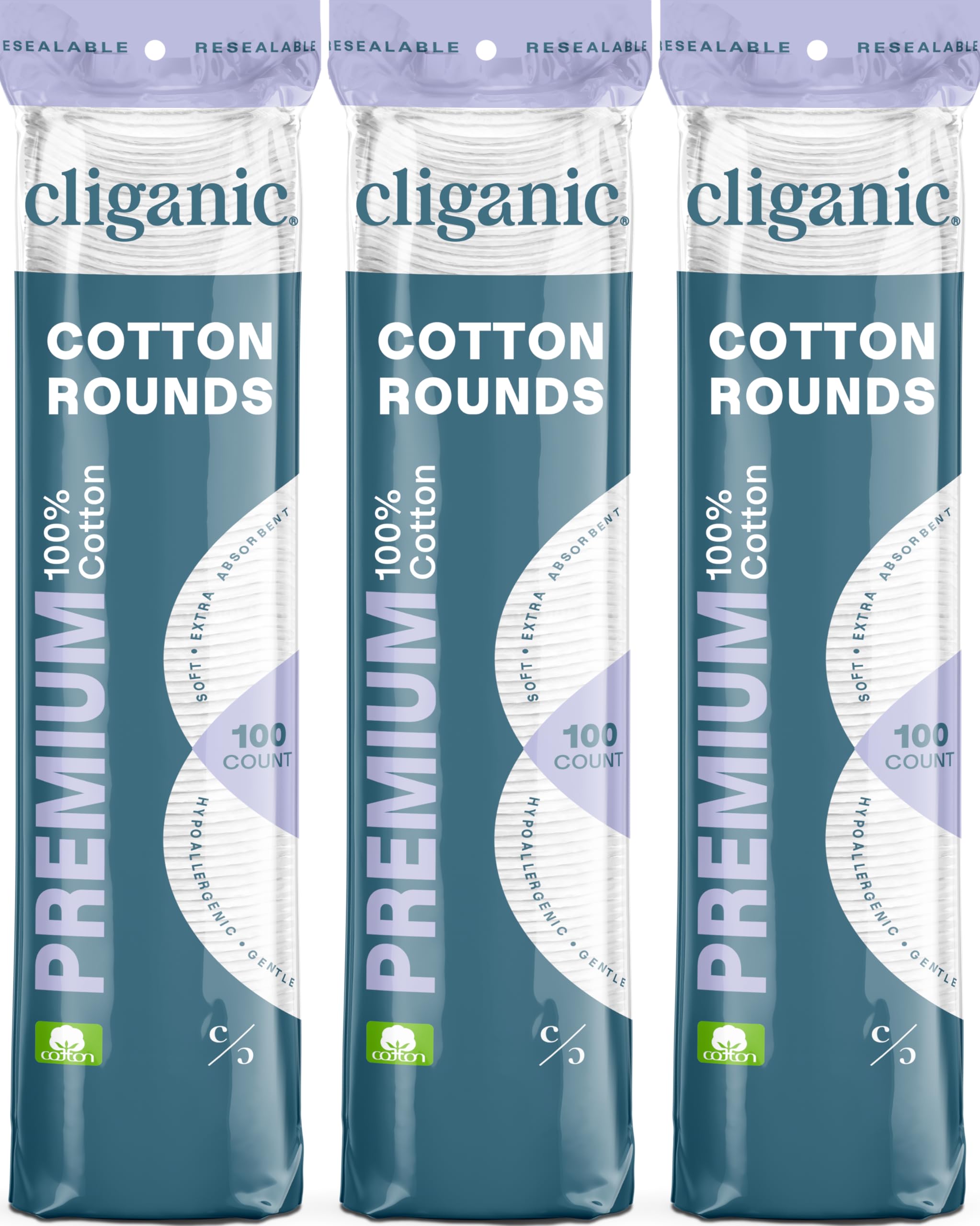 Cliganic Premium Cotton Rounds for Face (300 Count) - Makeup Remover Pads, Hypoallergenic, Lint-Free | 100% Pure Cotton (Packaging May Vary) Cliganic