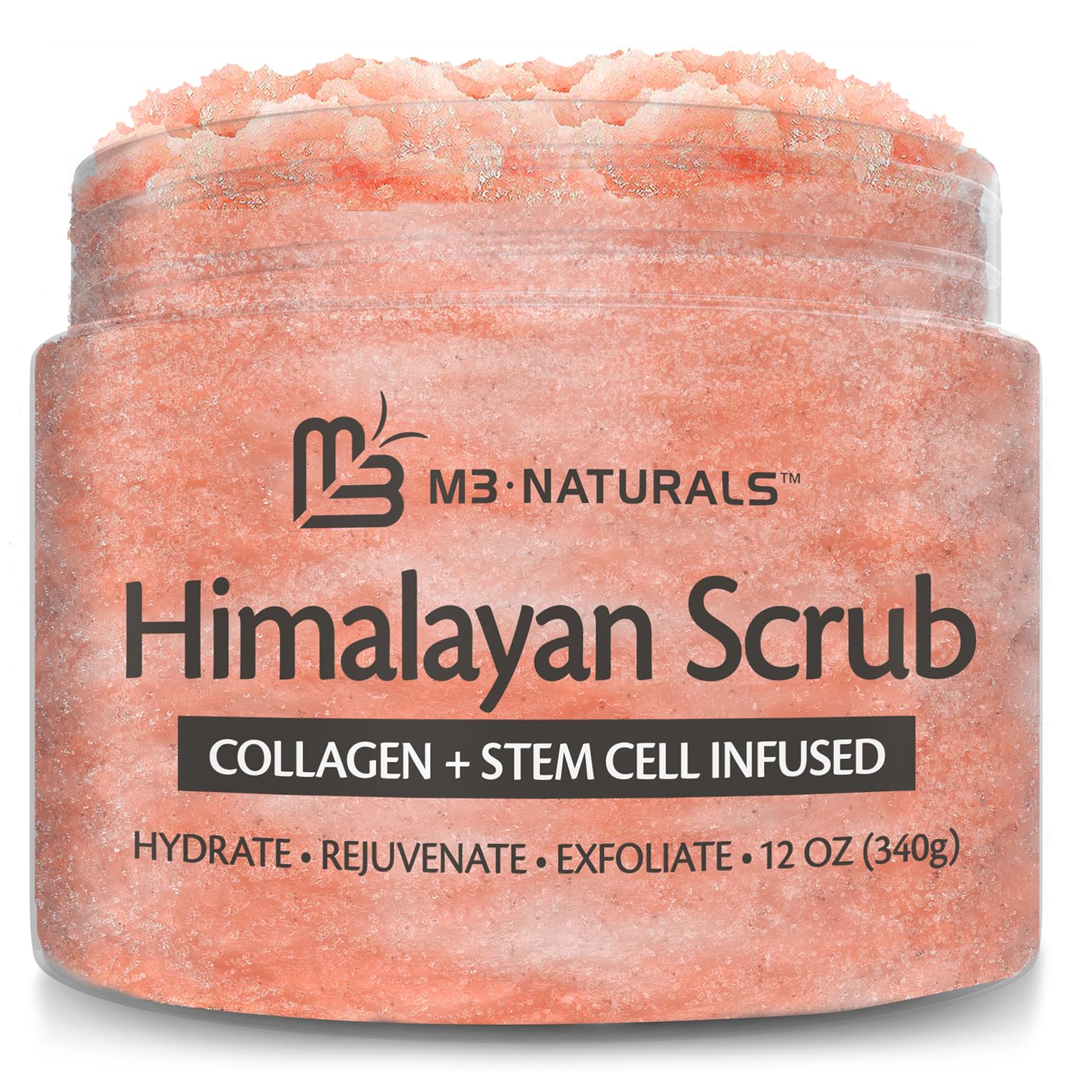 Himalayan Salt Scrub Face Foot & Body Exfoliator Infused with Collagen and Stem Cell Natural Exfoliating Salt Body Scrub for Toning Cellulite Skin Care by M3 Naturals M3 Naturals